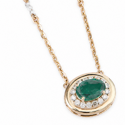 Oval Emerald Diamond Halo Necklace