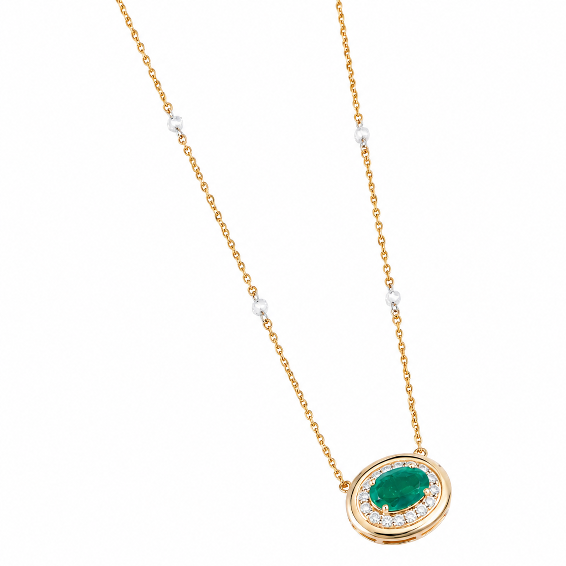 Oval Emerald Diamond Halo Necklace