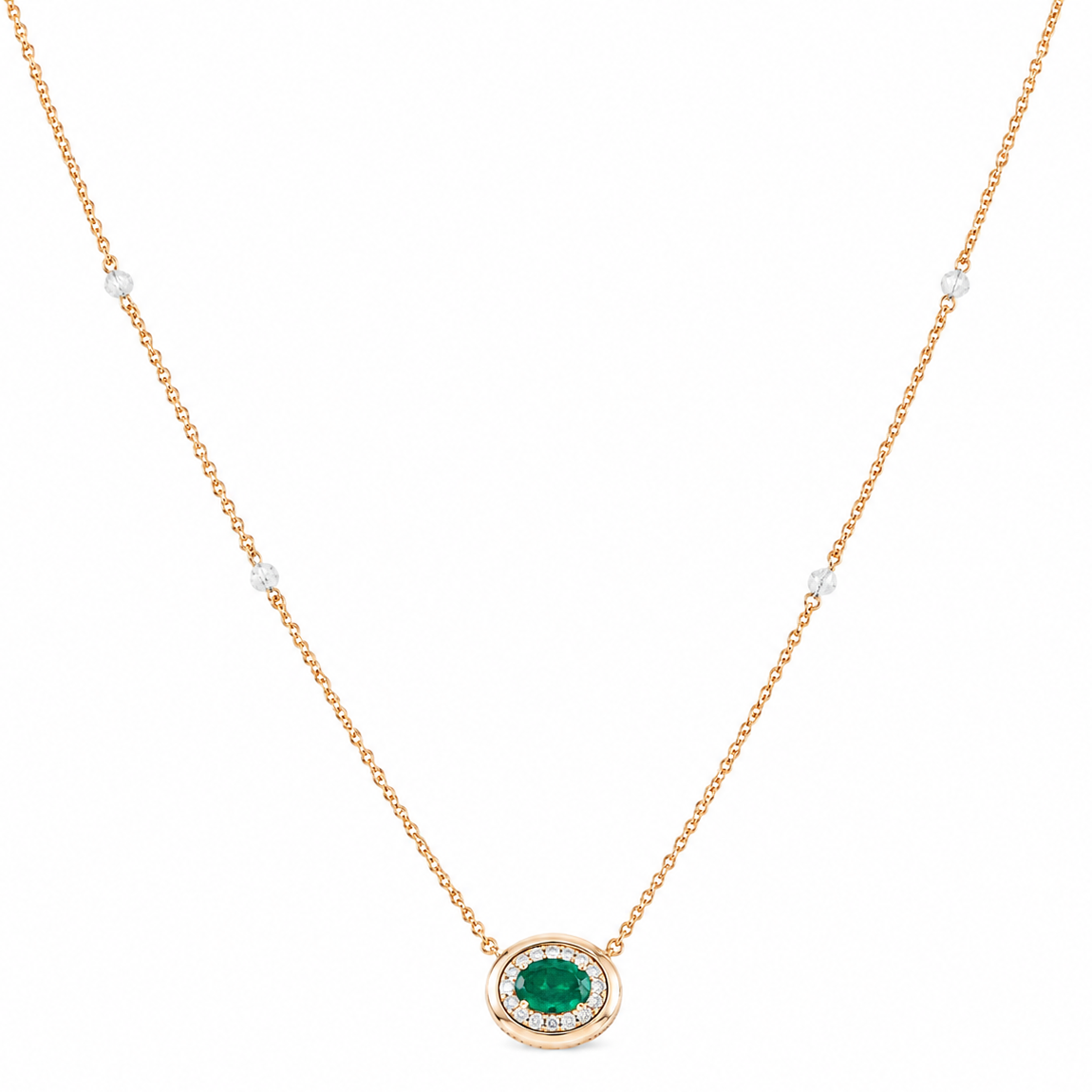 Oval Emerald Diamond Halo Necklace