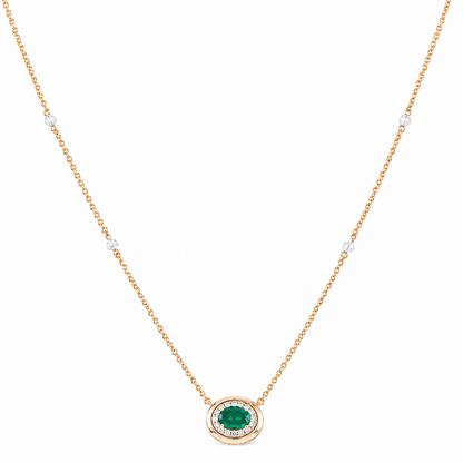Oval Emerald Diamond Halo Necklace