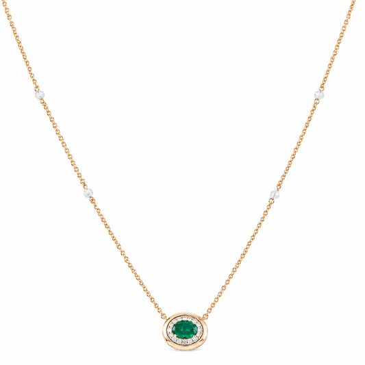 Oval Emerald Diamond Halo Necklace