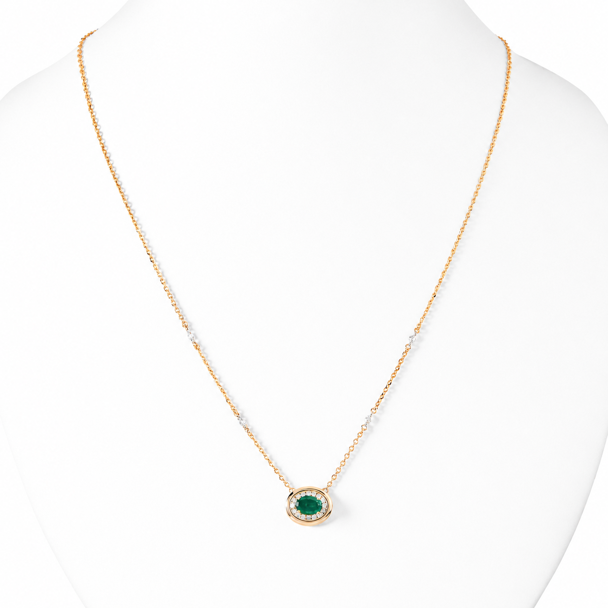 Oval Emerald Diamond Halo Necklace