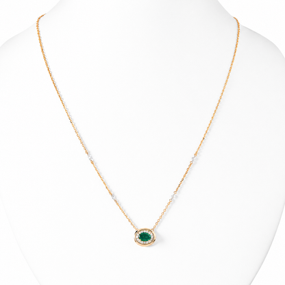 Oval Emerald Diamond Halo Necklace