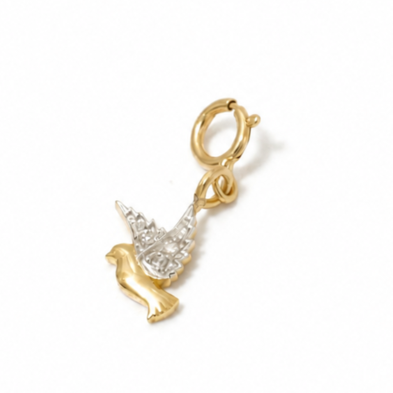 Natural Diamond Bird Charm Pendant in 14K Solid Gold
