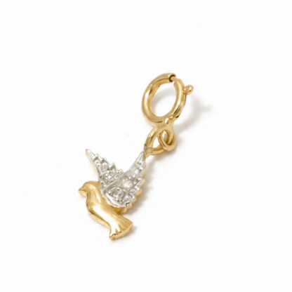 Natural Diamond Bird Charm Pendant in 14K Solid Gold