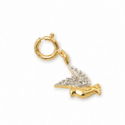 Natural Diamond Bird Charm Pendant in 14K Solid Gold