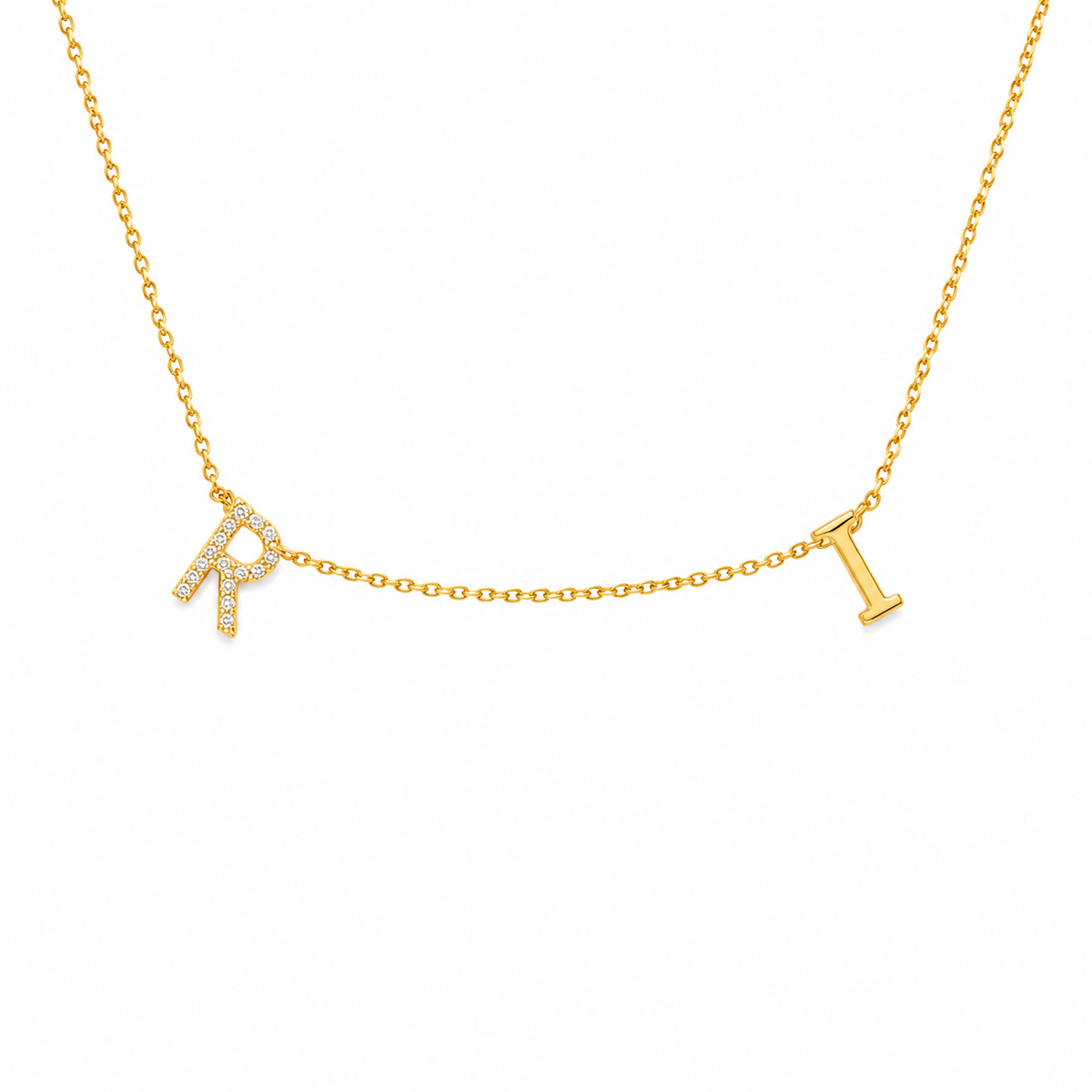 Two Initial Diamond Charm Necklace - IPD2046X2054