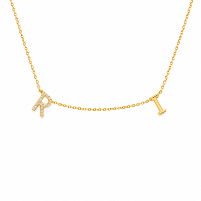 Two Initial Diamond Charm Necklace - IPD2046X2054