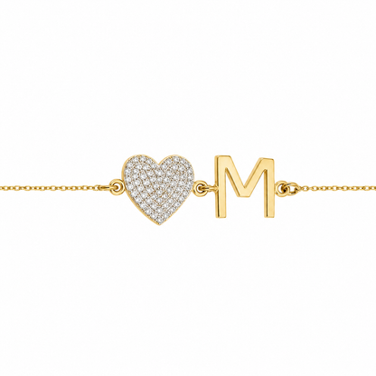 Heart Initial Natural Diamond Bracelet — LB00794