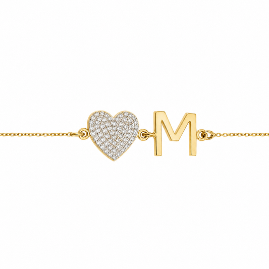 Heart Initial Natural Diamond Bracelet — LB00794