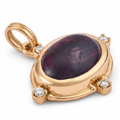 Oval Rubellite Natural Diamond Pendant