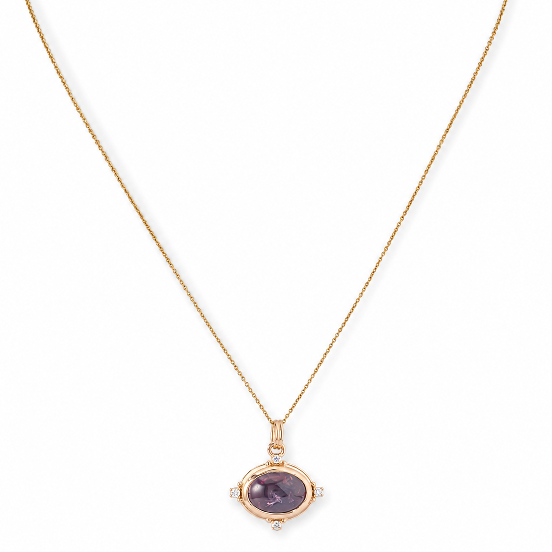 Oval Rubellite Natural Diamond Pendant