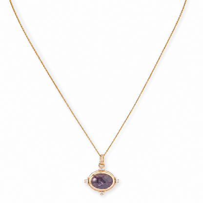 Oval Rubellite Natural Diamond Pendant