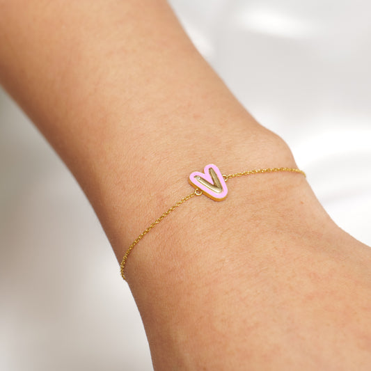 Pink Enamel V Initial Diamond Bracelet - ILBR2040