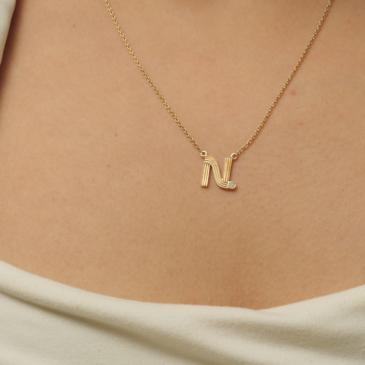 Ribbed Initial Diamond Necklace - IPD2096xilbr2043