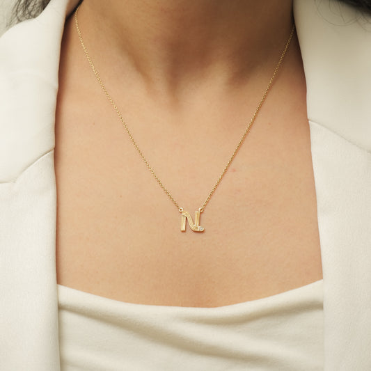 Ribbed Initial Diamond Necklace - IPD2096xilbr2043