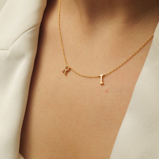 Two Initial Diamond Charm Necklace - IPD2046X2054