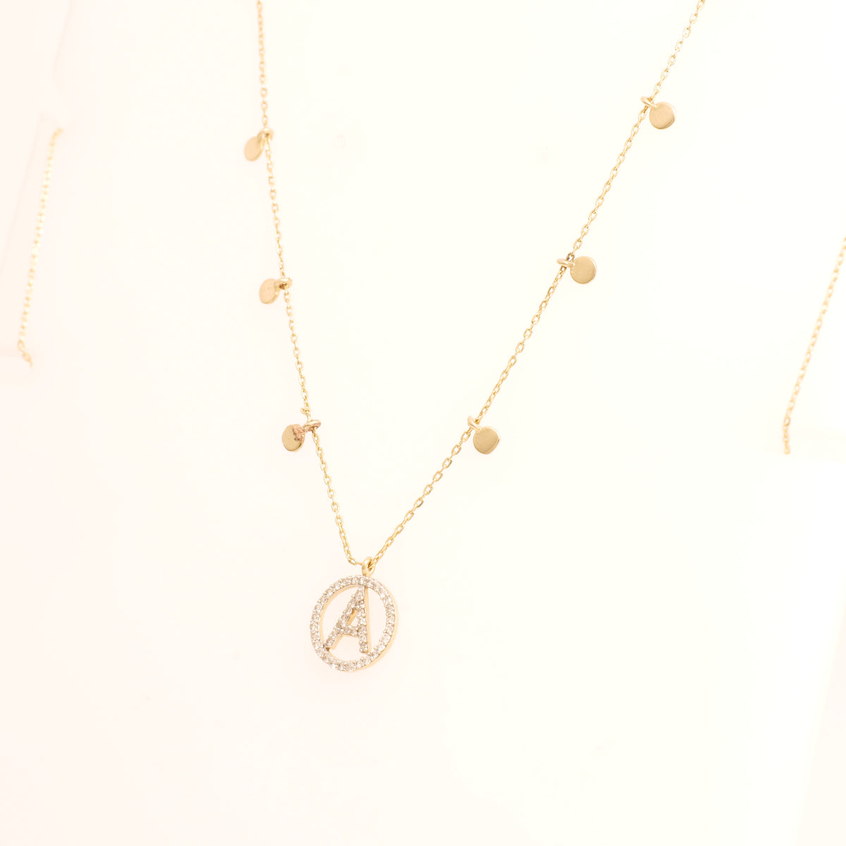 Diamond Initial Disc Necklace in 14K Gold — P01178 X P01179