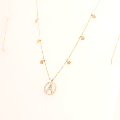 Diamond Initial Disc Necklace in 14K Gold — P01178 X P01179