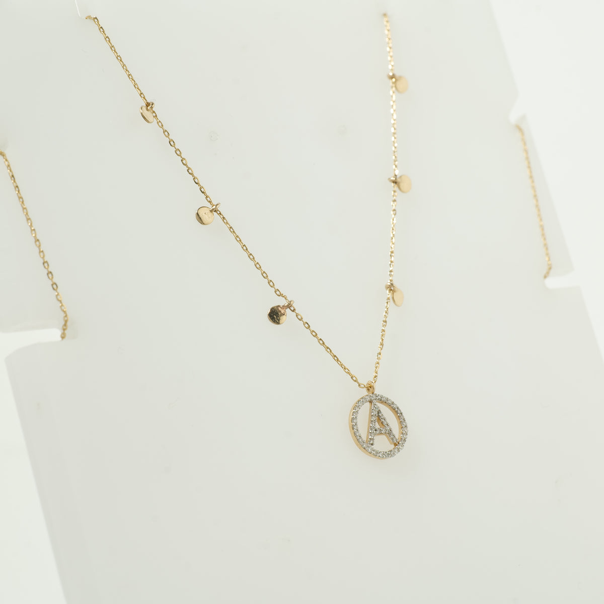 Diamond Initial Disc Necklace in 14K Gold — P01178 X P01179