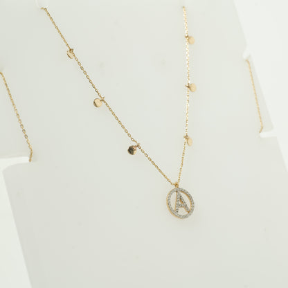 Diamond Initial Disc Necklace in 14K Gold — P01178 X P01179