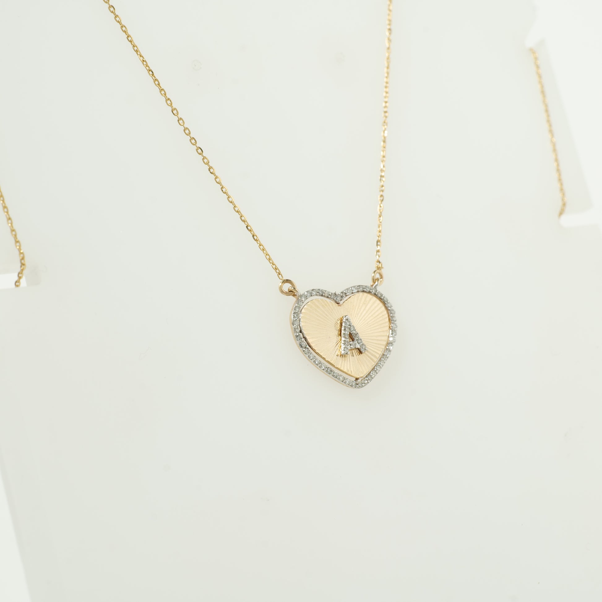Heart Initial Medallion Diamond Necklace — P01173 X P01182