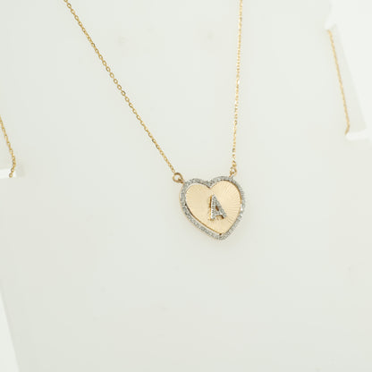 Heart Initial Medallion Diamond Necklace — P01173 X P01182