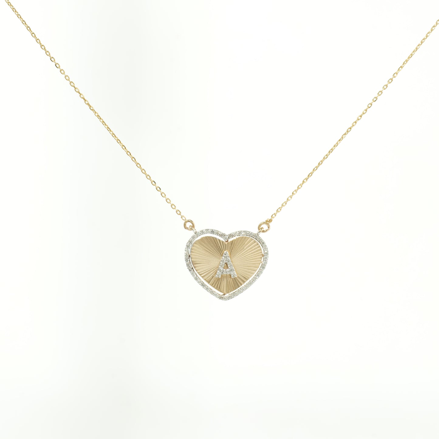 Heart Initial Medallion Diamond Necklace — P01173 X P01182