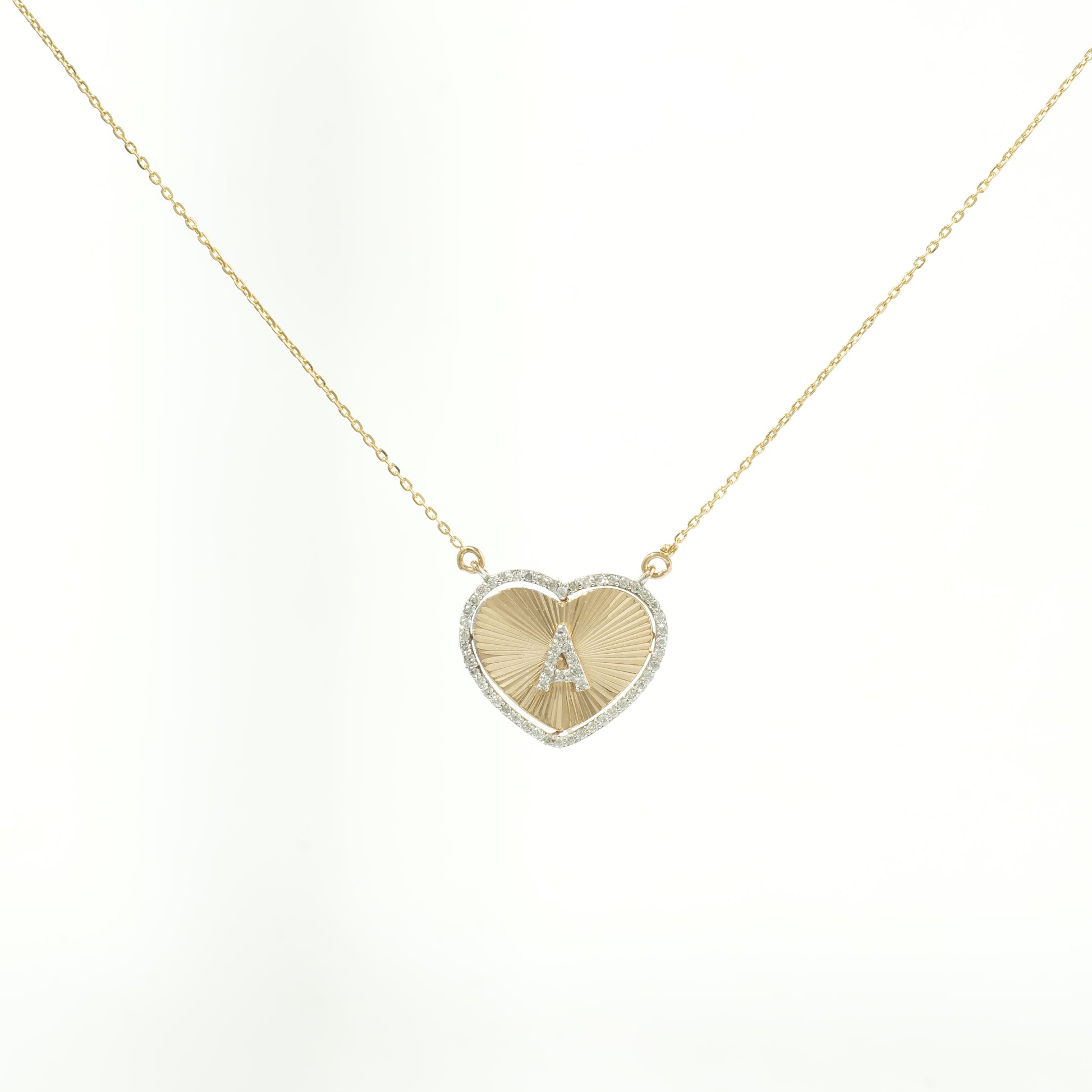 Heart Initial Medallion Diamond Necklace — P01173 X P01182