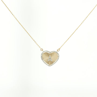 Heart Initial Medallion Diamond Necklace — P01173 X P01182