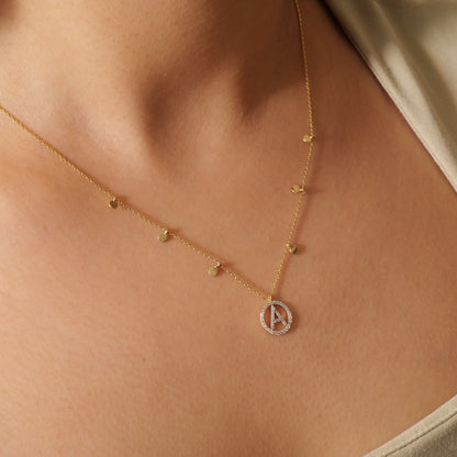 Diamond Initial Disc Necklace in 14K Gold — P01178 X P01179