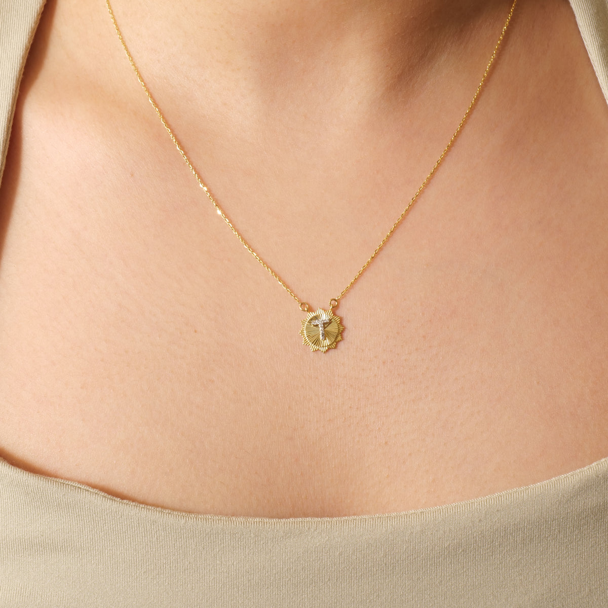 Personalized Medallion Initial Diamond Necklace - P01193 X P01192
