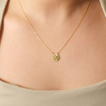 Personalized Medallion Initial Diamond Necklace - P01193 X P01192