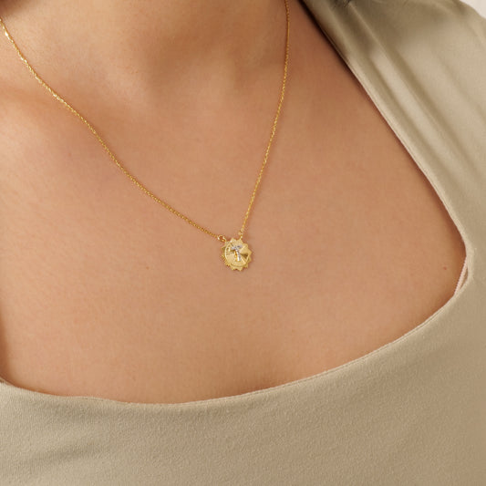 Personalized Medallion Initial Diamond Necklace - P01193 X P01192