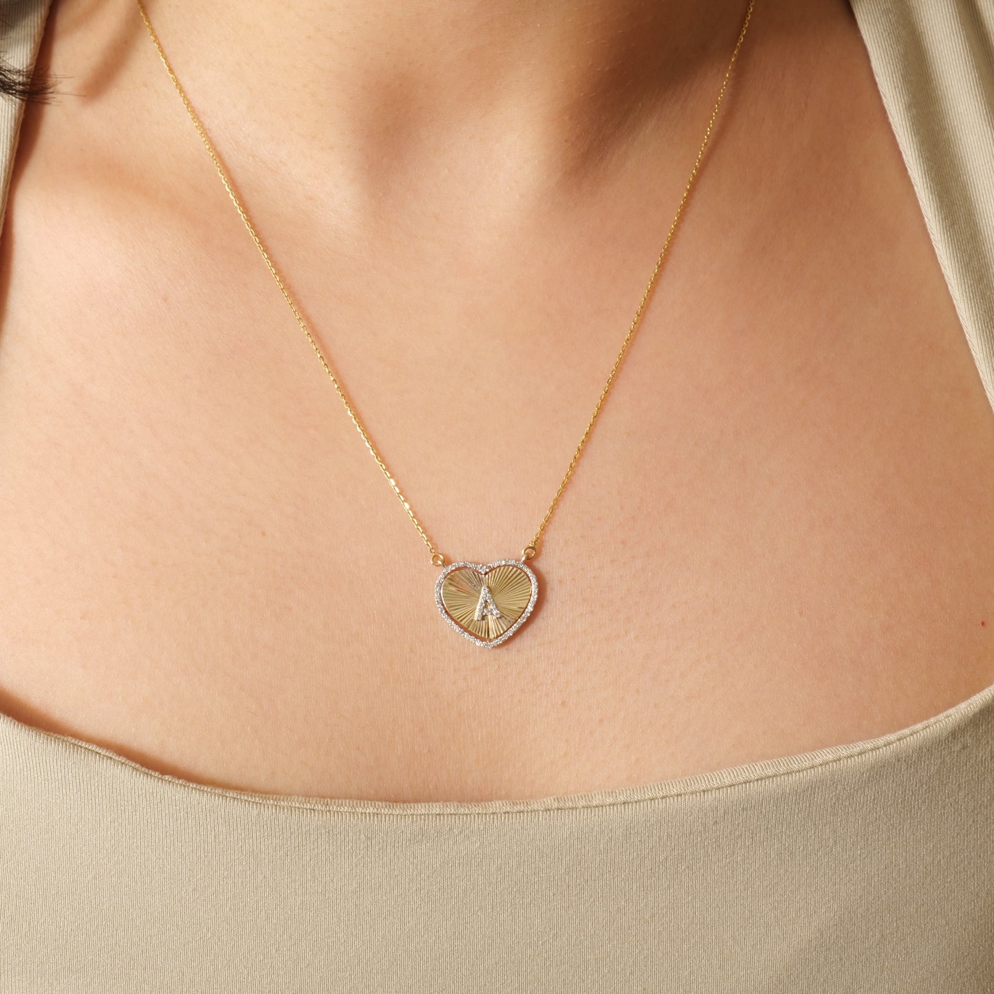 Heart Initial Medallion Diamond Necklace — P01173 X P01182