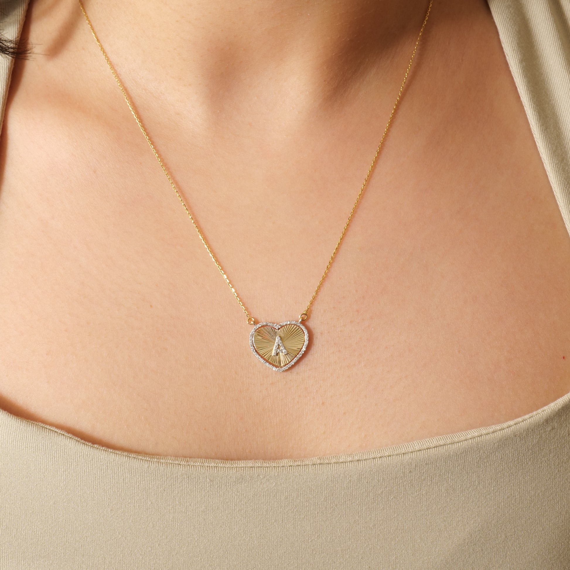 Heart Initial Medallion Diamond Necklace — P01173 X P01182