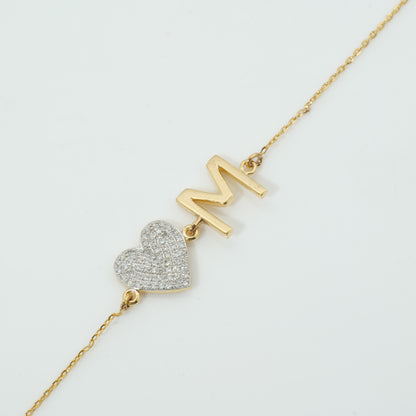 Heart Initial Natural Diamond Bracelet — LB00794