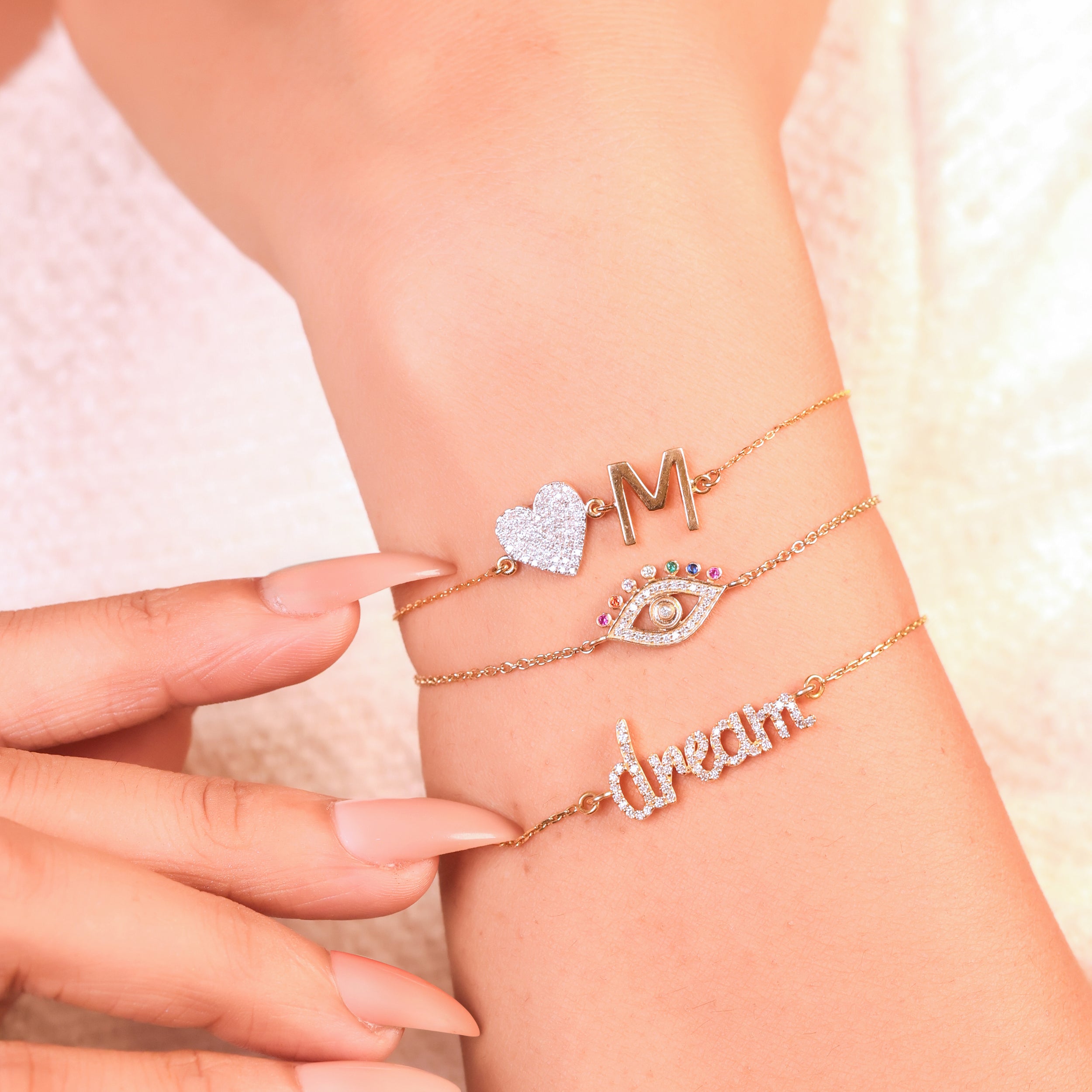 Heart Initial Natural Diamond Bracelet — LB00794