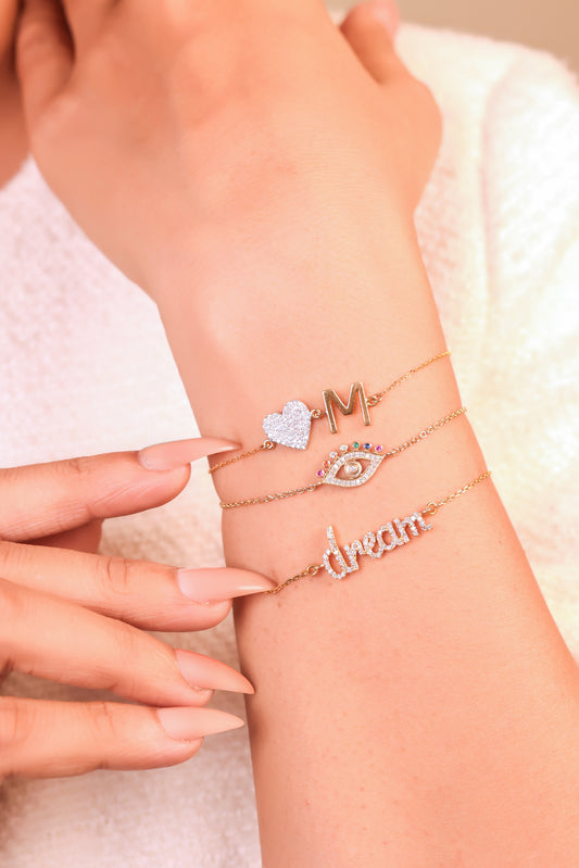 Heart Initial Natural Diamond Bracelet — LB00794