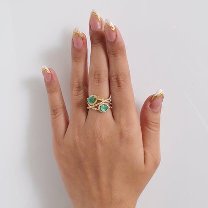 Double Emerald Diamond Ring