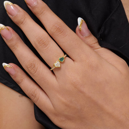 Heart Diamond Natural Emerald Ring