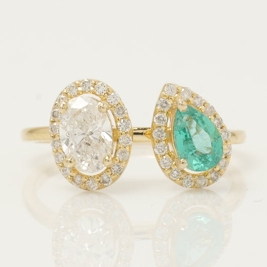 Emerald and Diamond Two Stone Ring