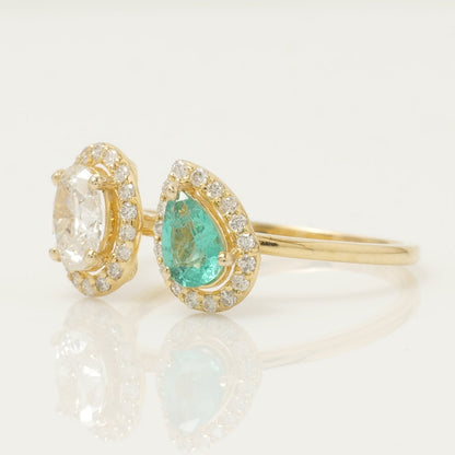 Emerald and Diamond Two Stone Ring