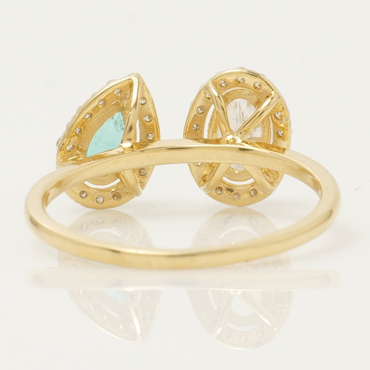 Emerald and Diamond Two Stone Ring