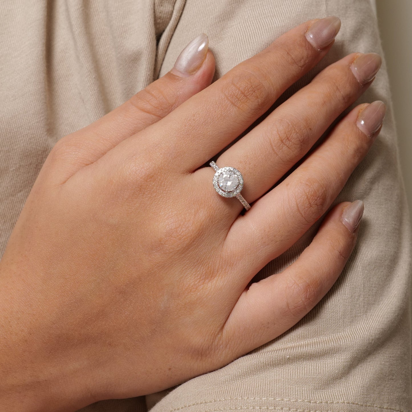 Round Halo Solitaire Diamond Ring