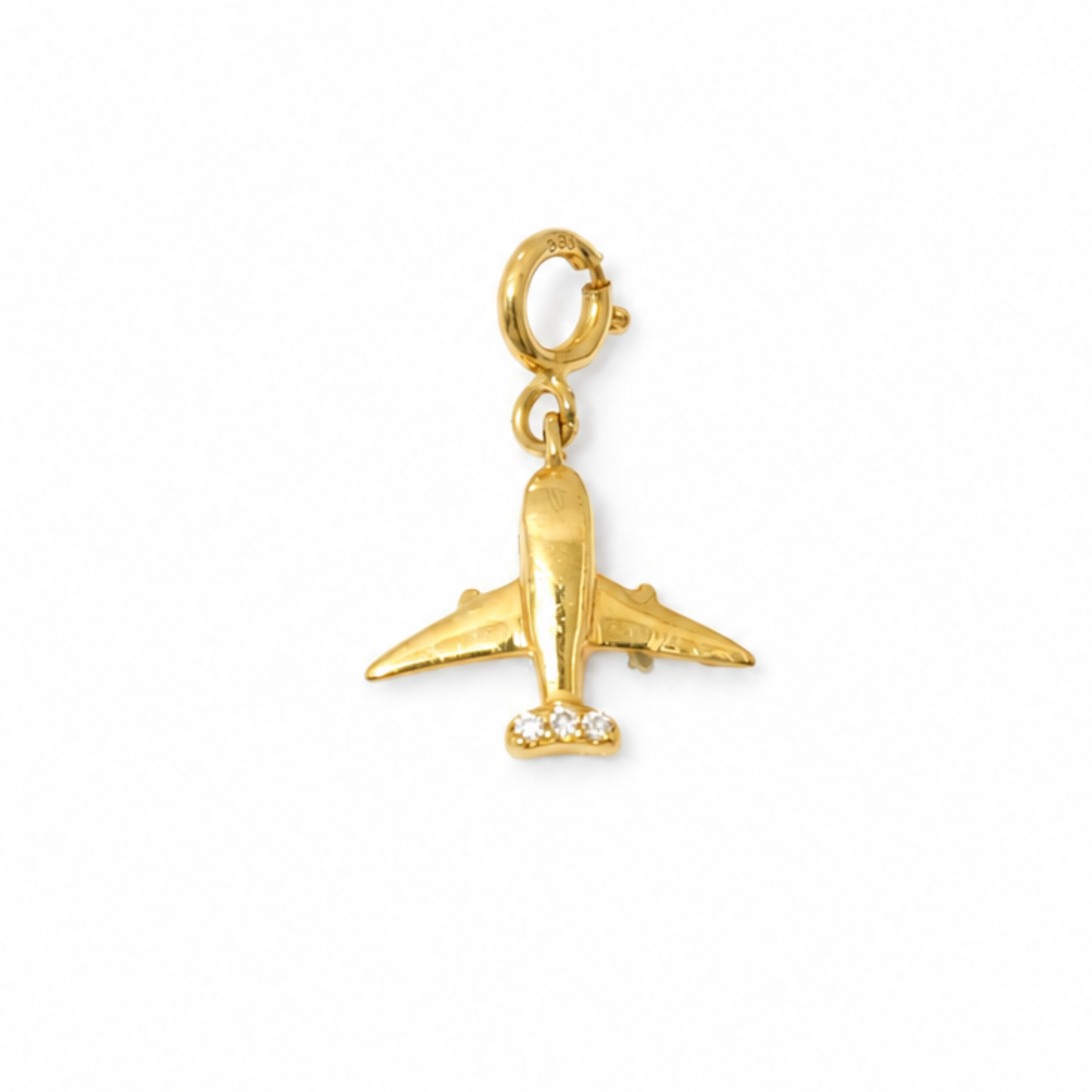 Natural Diamond Airplane Charm Pendant in 14K Solid Gold