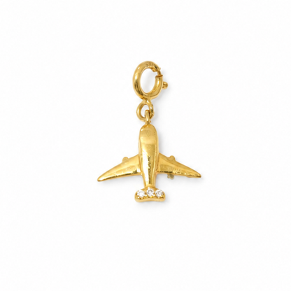 Natural Diamond Airplane Charm Pendant in 14K Solid Gold