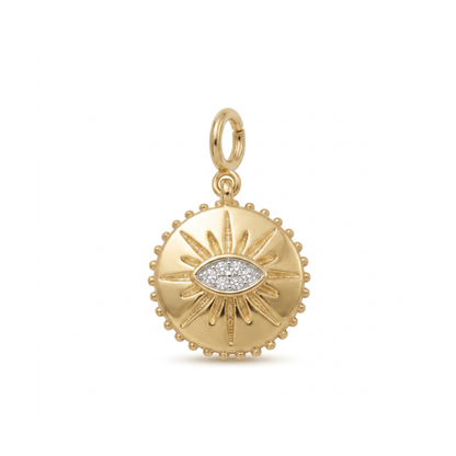 Natural Diamond Sunburst Evil Eye Charm in 14K Solid Gold