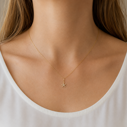 Natural Diamond Starfish Charm Pendant in 14K Solid Gold