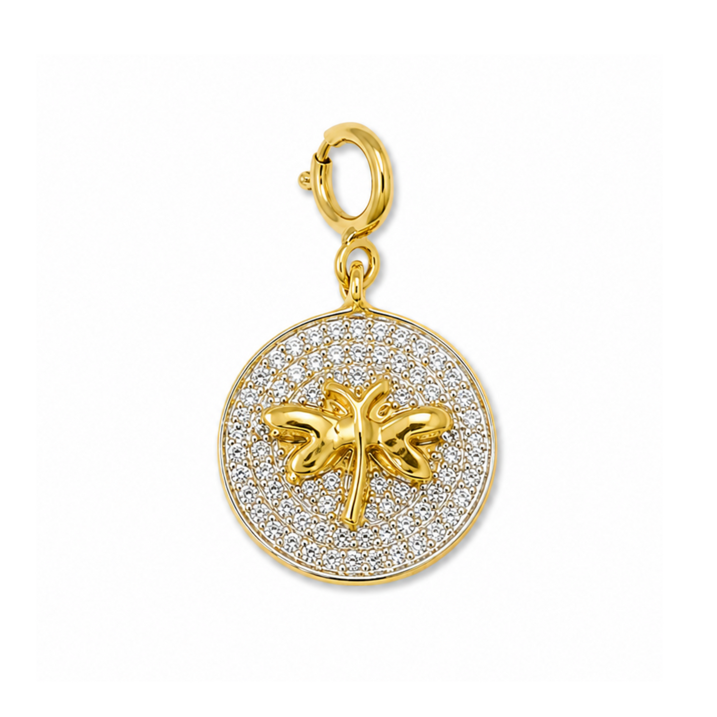 Natural Diamond Dragonfly Charm Pendant in 14K Solid Gold
